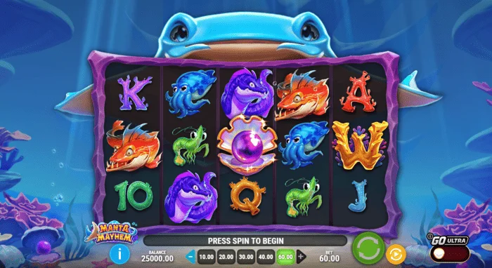 Manta Mayhem - layar permainan dengan gulungan dan ikan pari manta
